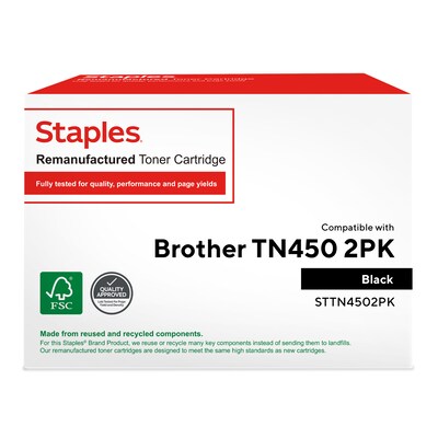 Staples Remanufactured Black High Yield Toner Cartridge Replacement for Brother TN450 (TRTN4502PK/STTN4502PK), 2/Pack