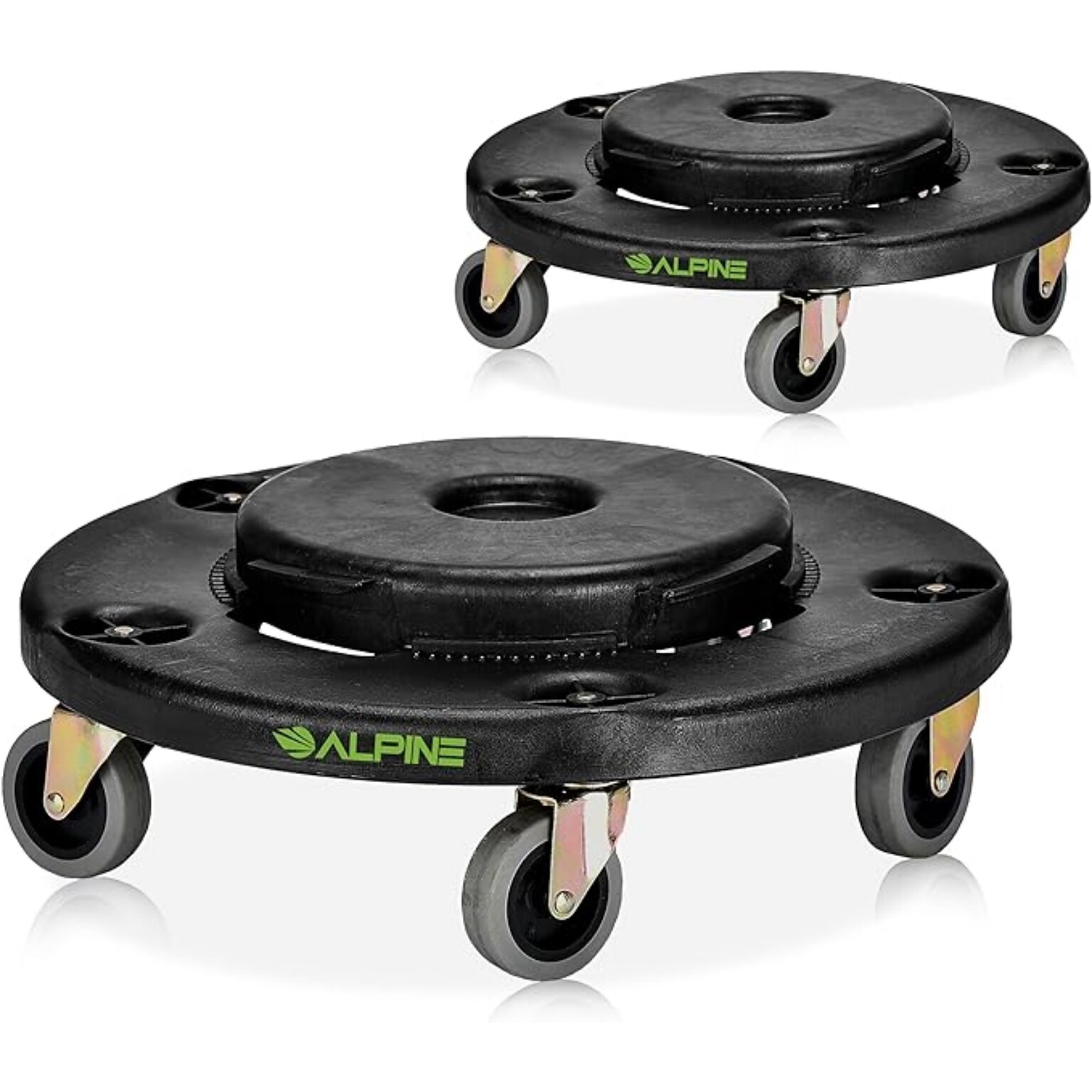 Alpine Industries Round Trash Can Dolly, 500 lb. Weight Capacity Black, 2/Pack (ALP471-32-DOLLY-2PK)
