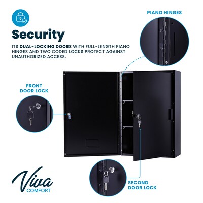 Viva Comfort Large Double Door Medicine Locking Secure Storage Medical Cabinet, 1.7 cu. ft., Black (ADIME999-03-BLK-MK)