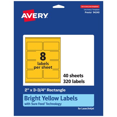Avery Rectangle Laser/Inkjet Multipurpose Labels, 2 x 3.75, Bright Yellow (320/Box)