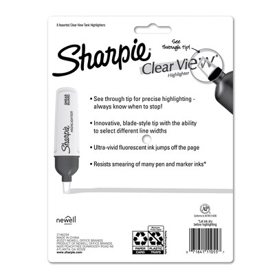 Sharpie Clearview Pen-Style Highlighter, Chisel Tip, Assorted Colors,  4/Pack (1950749)