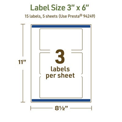 Avery Dissolvable Rectangle Multipurpose Labels, 3" x 6", Off-white, 15/Pack (94249)