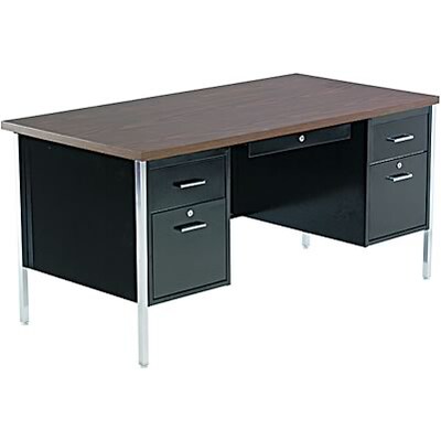Alera™ 2100 Series Metal Desks in Walnut/Black, Double Pedestal Desk
