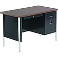 Alera™ 2100 Series Metal Desks in Walnut/Black, Single Pedestal Desk