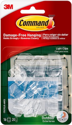 Command Small Cord & Light Clips, Clear, 16/Pack (17017CLR-AWES)