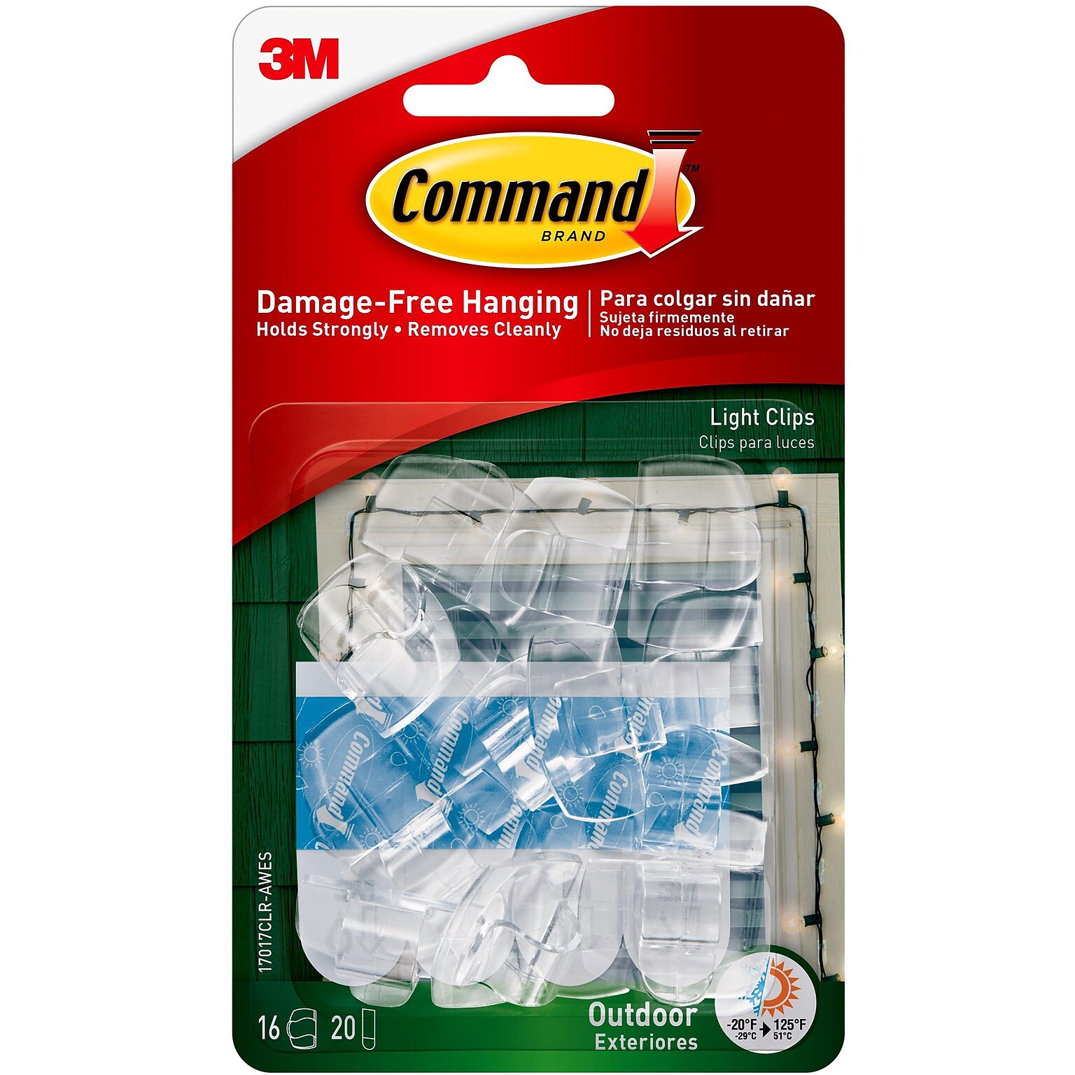 Command Small Cord & Light Clips, Clear, 16/Pack (17017CLR-AWES)