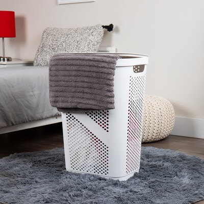 Mind Reader Perforated Plastic Hamper with Lid, White, 2/Set (2HBIN60-WHT)