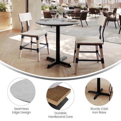 Flash Furniture Acadia 31.25" Round Wooden Dining Table with X-Base, Gray Faux Concrete/Black Base (STRD31CGT2222)