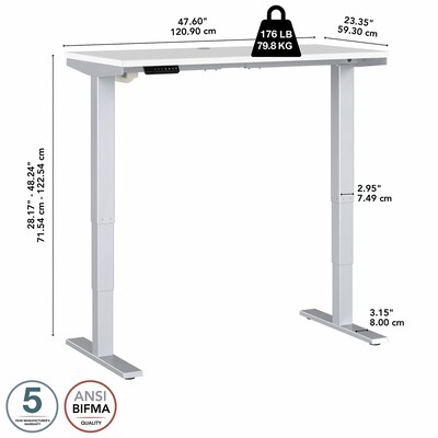 Bush Business Furniture Move 40 Series 28''-48'' Adjustable Standing Desk, White/Cool Gray Metallic (M4S4824WHSK)