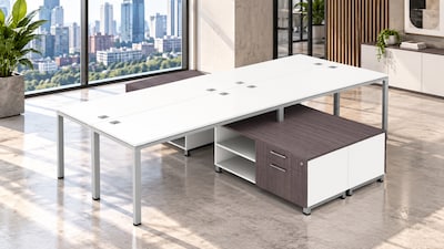 Boss Office Products Simple System 60"W Desk with Storage Cabinet, White, 4/Set (SGSD017-201-WT)