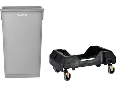 Alpine Industries Polypropylene Commercial Indoor Trash Can with Dolly, 23-Gallon, Gray (ALP477-GRY-PKD)