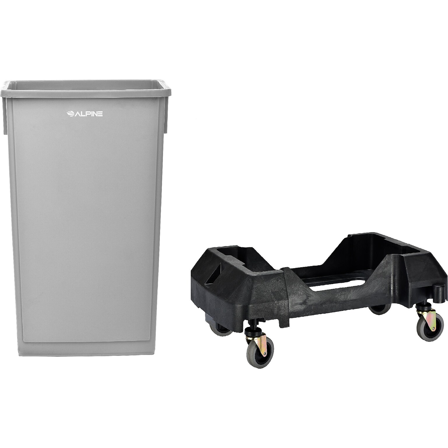 Alpine Industries Polypropylene Commercial Indoor Trash Can with Dolly, 23-Gallon, Gray (ALP477-GRY-PKD)