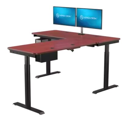 VersaDesk PowerLift 72"W Electric L-Shaped Adjustable Standing Desk, Cherry/Black (PLLSD7272-BC-APP)