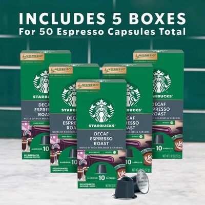 Starbucks Espresso Roast Decaf Coffee Nespresso Original Capsules, Espresso Roast, 50/Box (109050)