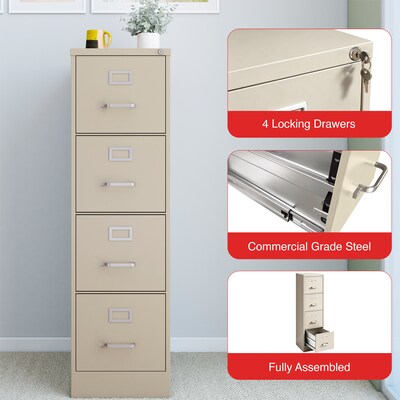 Quill Brand® 4-Drawer Vertical File Cabinet, Locking, Letter, Putty/Beige, 22"D (22336D)