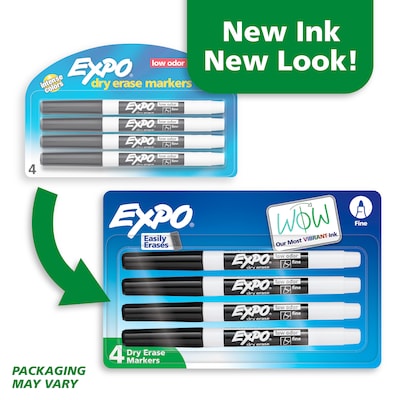 Expo Dry Erase Markers, Fine Tip, Black, 4/Pack (86661)