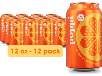 Poppi Prebiotic Orange Soda, 12 fl. oz., 12 Cans/Case (XNA71017)
