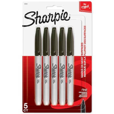 Sharpie Permanent Markers, Fine Point, Black, 5/Pack (30665PP)