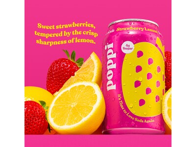 Poppi Prebiotic Strawberry Lemon Soda, 12 fl. oz., 12 Cans/Case (XNA71014)