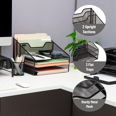 Mind Reader 5-Compartment Metal Mesh File Organizer, Black (MESHBOX5-BLK)
