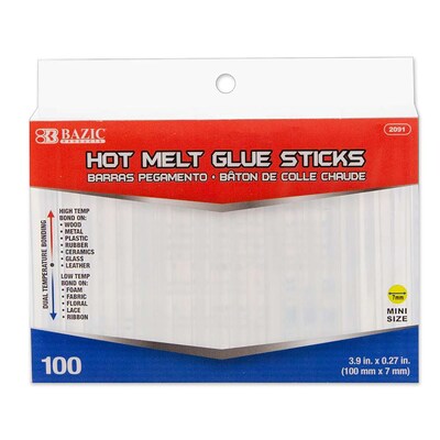 Bazic Dual-Temp Mini Hot Glue Sticks, Clear, 100/Pack, 2 Packs/Bundle(BAZ2091-2)