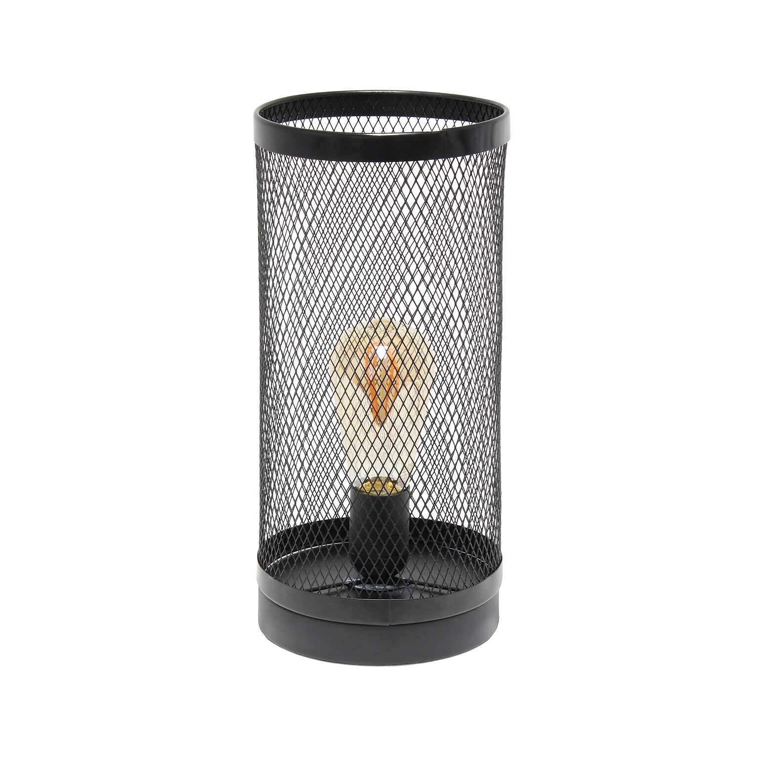 Simple Designs Black Mesh Cylindrical Steel Table Lamp (LT1075-BLK)