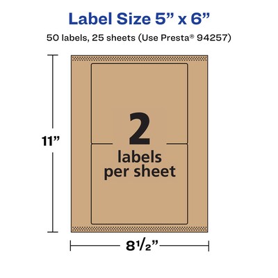 Avery Laser/Inkjet Rectangle Multipurpose Labels, 5" x 6", Kraft Brown, 50 Labels/Pack ( 94257)