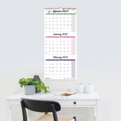 2026-2027 Blueline Colorful Passion Floral 12.25" x 27" Three-Month Wall Calendar (C171129-27)