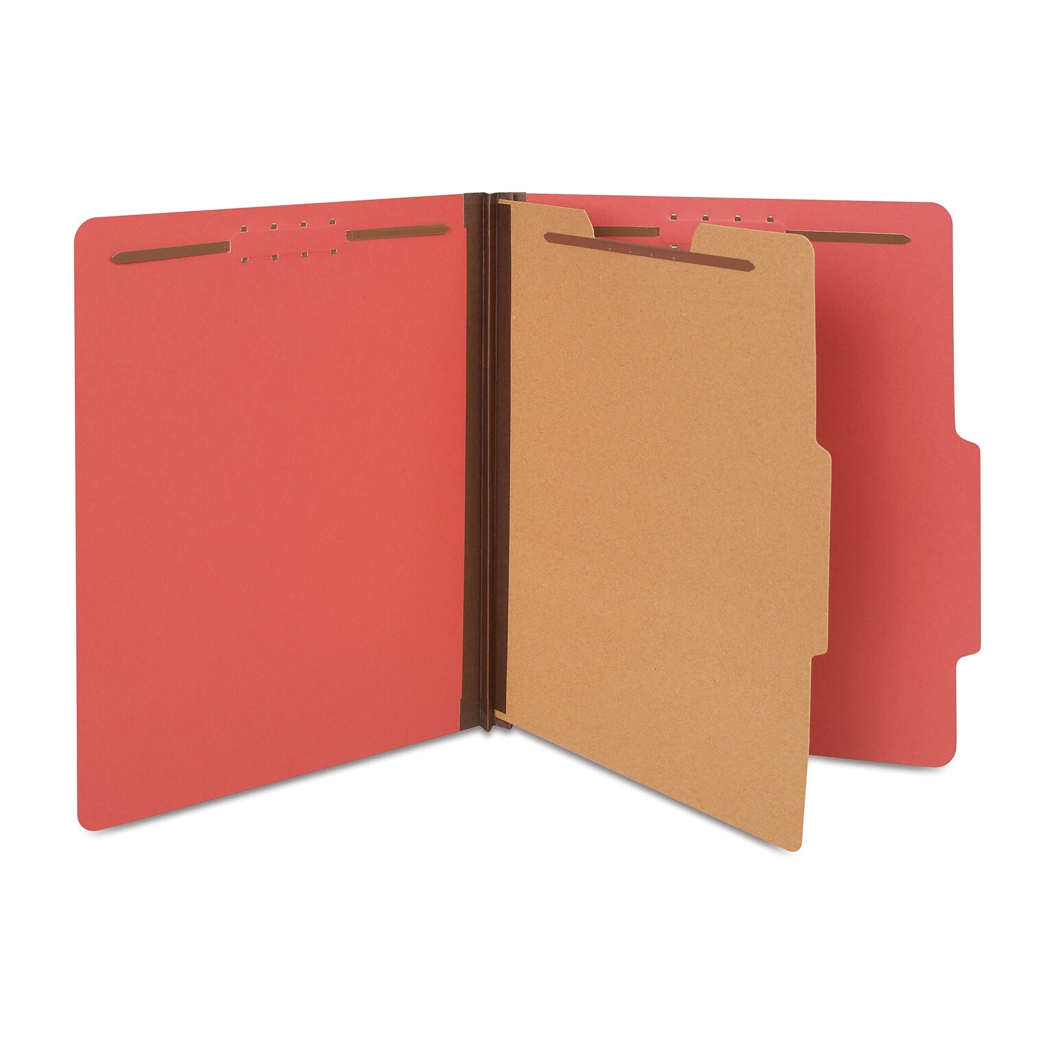 Quill Brand® 2/5-Cut Tab Pressboard Classification File Folders, 1-Partition, 4-Fasteners, Letter, Red, 15/Box (746030)