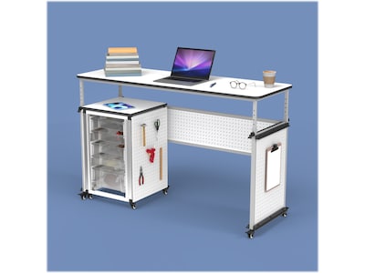 Luxor 32"-38"H Adjustable Standing Modular Teacher Desk, White/Gray (DTTB002)