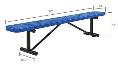 Global Industrial 8' Outdoor Steel Flat Bench, Perforated Metal, Blue (262076BL)