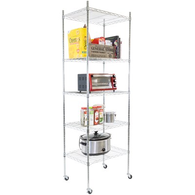Mount-It! 5-Tier Wire Shelving Unit with Wheels, Holds 88 lbs per shelf, Silver (MI-7862)