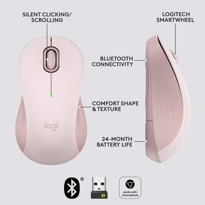 Logitech Signature M550 Wireless Ergonomic Ambidextrous Optical Mouse, Rose (910-006593)