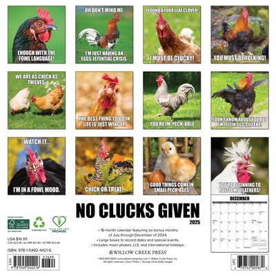 2025 Willow Creek No Clucks Given 12 x 12 Monthly Wall Calendar (44216)