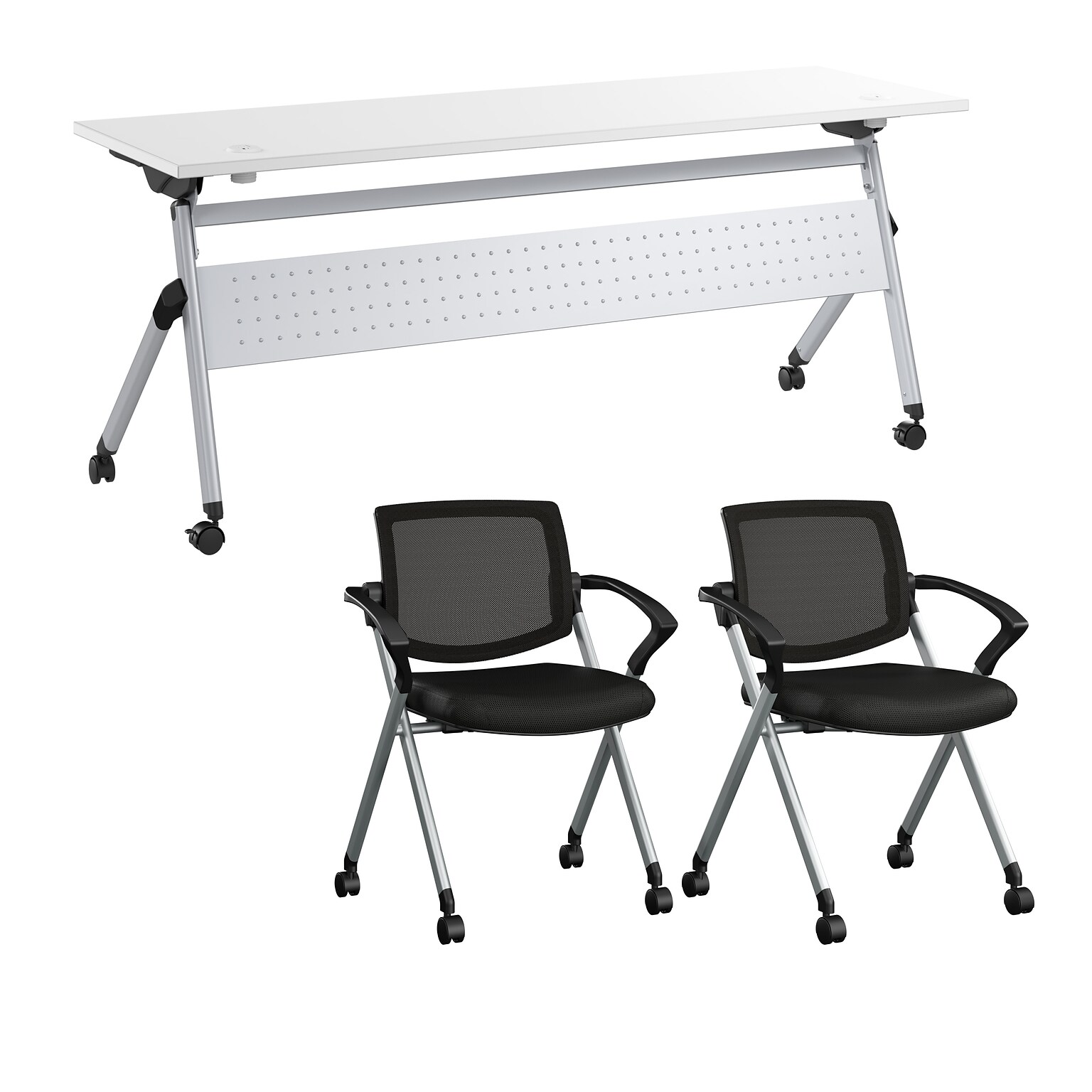 Bush Business Furniture Envision 72W Foldable Training Room Table with 2 Chairs, White (NVS006WH)