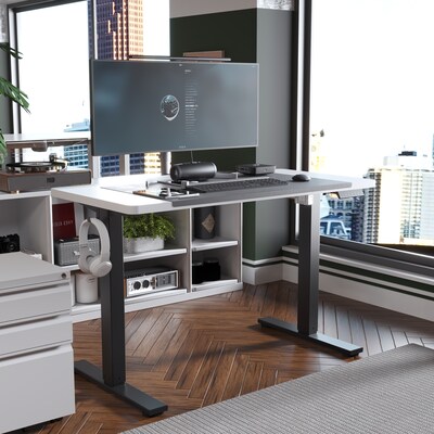 FlexiSpot E2 48''W Electric Adjustable Standing Desk, White/Black (E2B4824W)