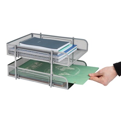 Mind Reader Metal Mesh Front Loading Stackable Letter Tray, Letter/Legal Size, Silver (CSTACK2-SIL)