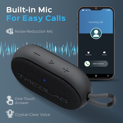 TREBLAB HD-Go Ultra Portable Hand Held Speaker with Clip, Waterproof, Black