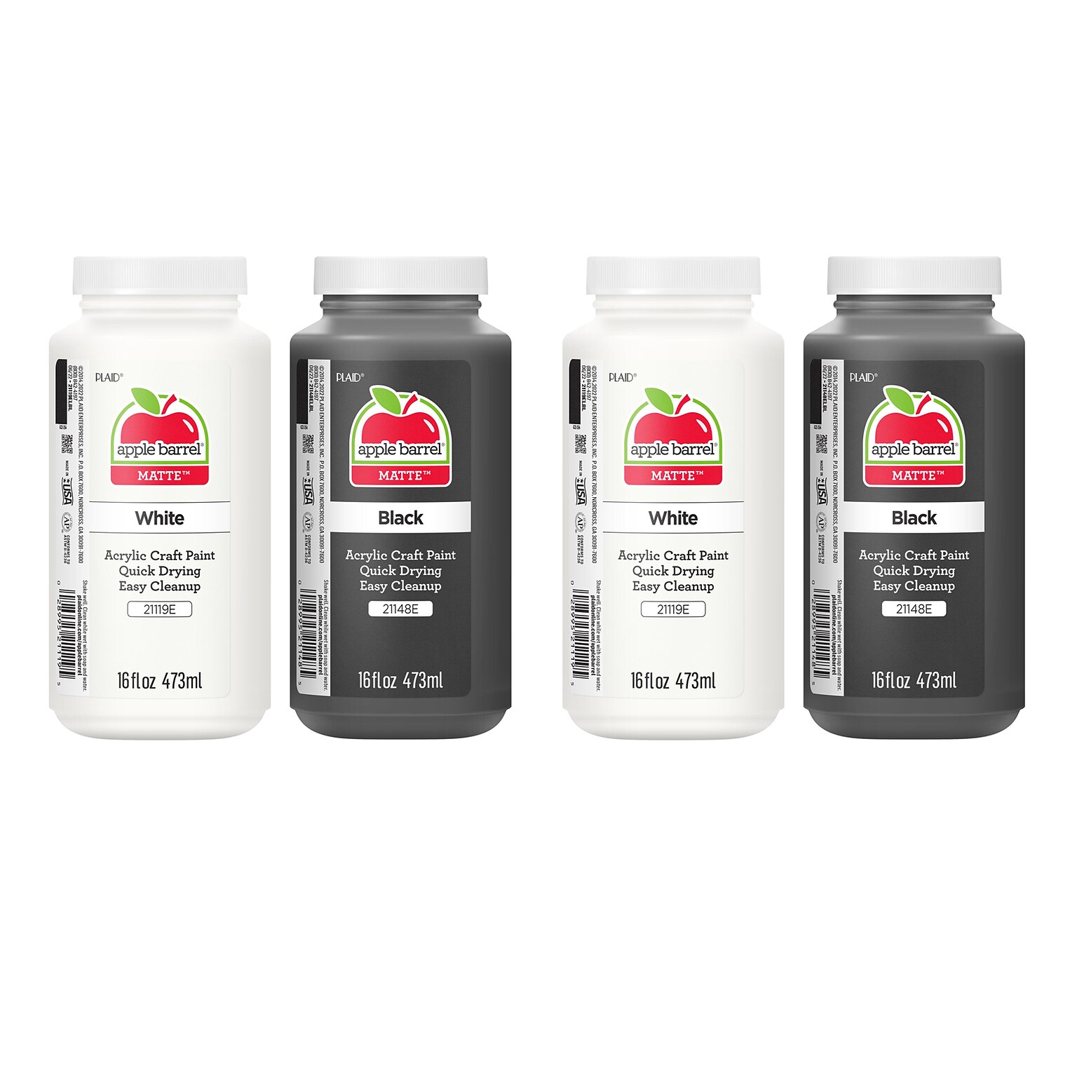 Apple Barrel Acrylic Paint Matte, 16oz., White & Black, 2/Pack (APPPROMOABWB-2)