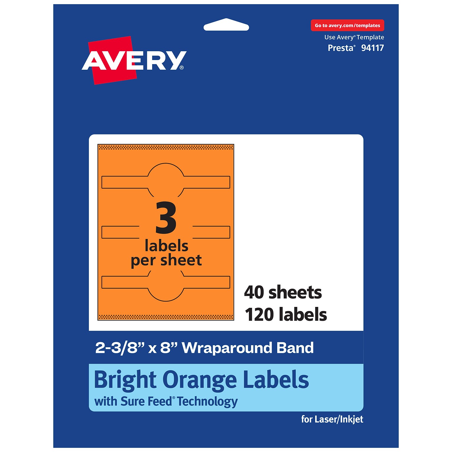 Avery Decorative Edge Multipurpose Labels, 2-3/8 x 8, Bright Orange, 120/Pack (94117)