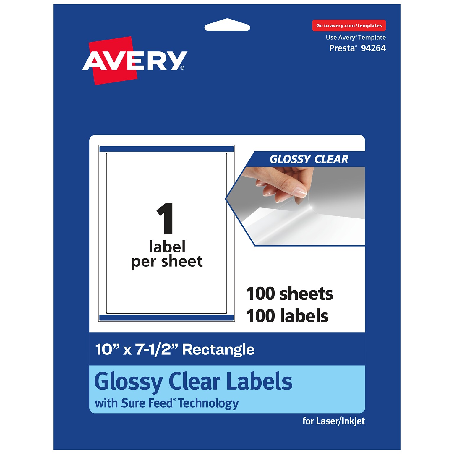 Avery Laser/Inkjet Multipurpose Labels, 7.5 x , Glossy Clear, 100/Box (94264)