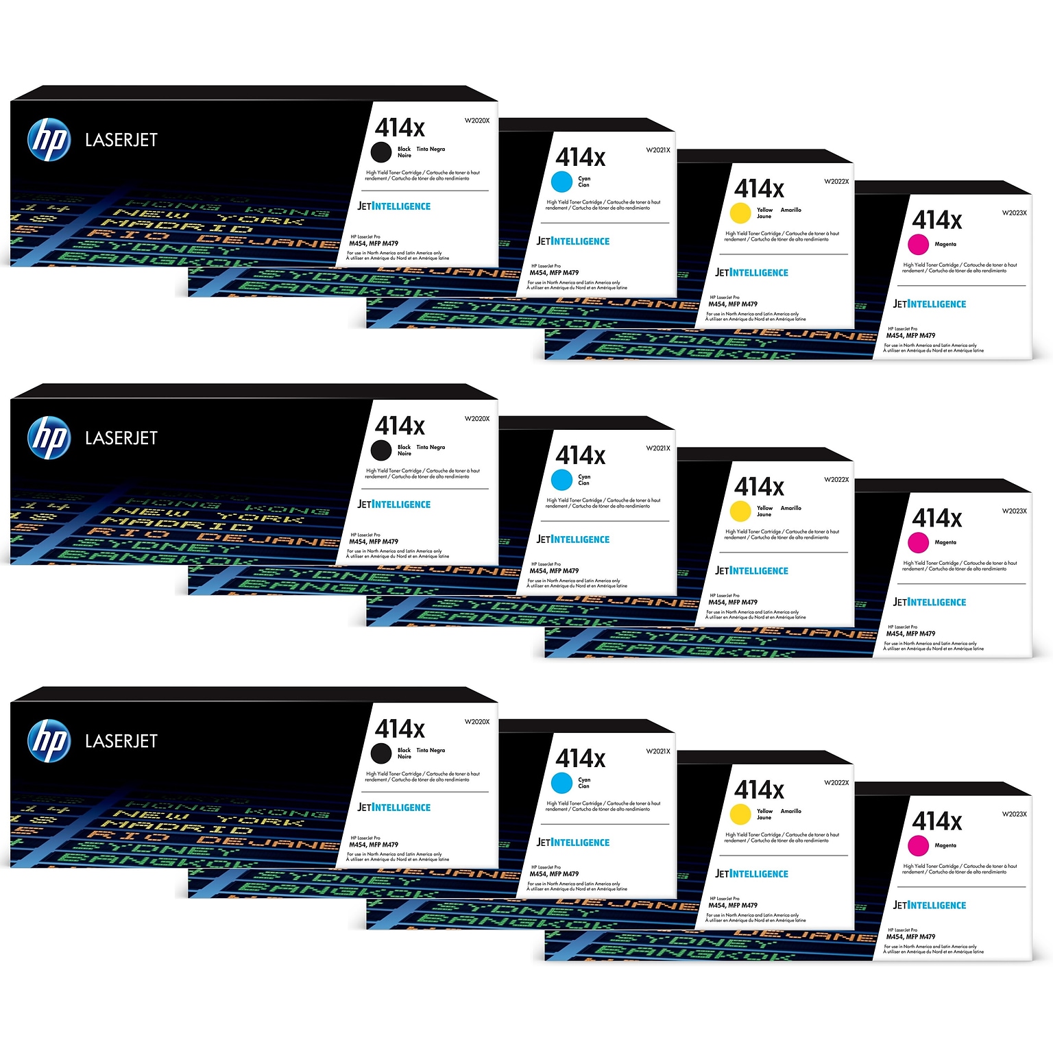 HP 414X Black/Cyan/Magenta/Yellow High Yield Toner Cartridge Set, 3/Pack (HP414X3SETS-STP)