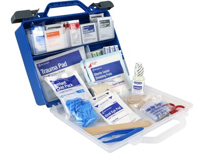 First Aid Only Plastic First Aid Kit with Magnetic Flashlight, 50 People, 322 Pieces, Clear/Blue (91414)