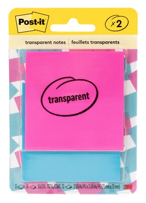 Post-it Transparent Pop-up Super Sticky Notes Combo Pack, 2 x 2, Assorted Colors, 30 Sheets/Pad, 2