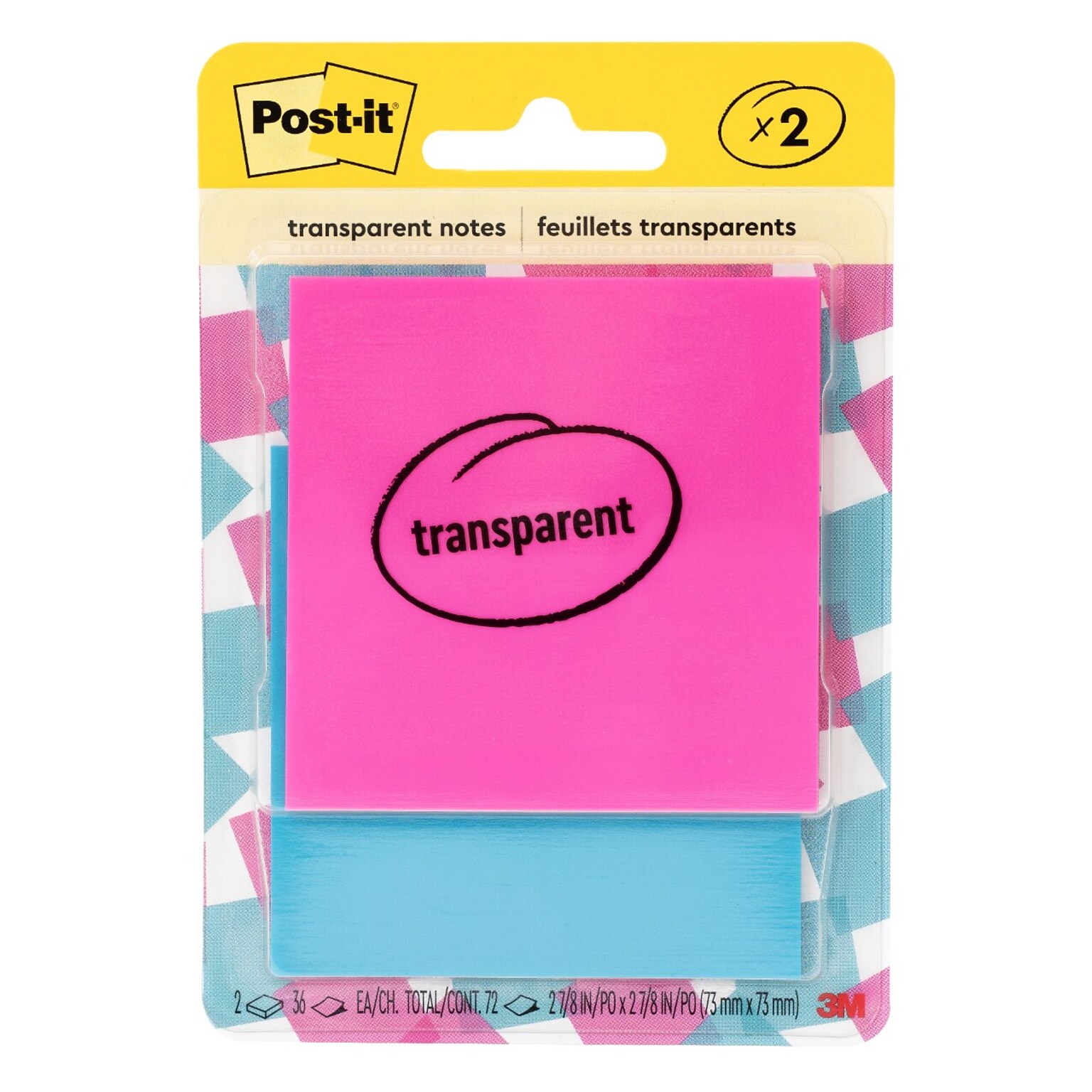 Post-it Transparent Pop-up Super Sticky Notes Combo Pack, 2 x 2, Assorted Colors, 30 Sheets/Pad, 2 Pads/Pack (600-2COL)
