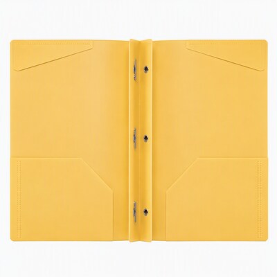Staples Matte Plastic 2-Pocket Portfolio Folder with Fasteners, Letter Size, Durable Flexible Material, Yellow