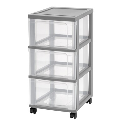 Iris 3-Drawer Storage Cart, Plastic, Elephant Gray, 2/Pack (500415)