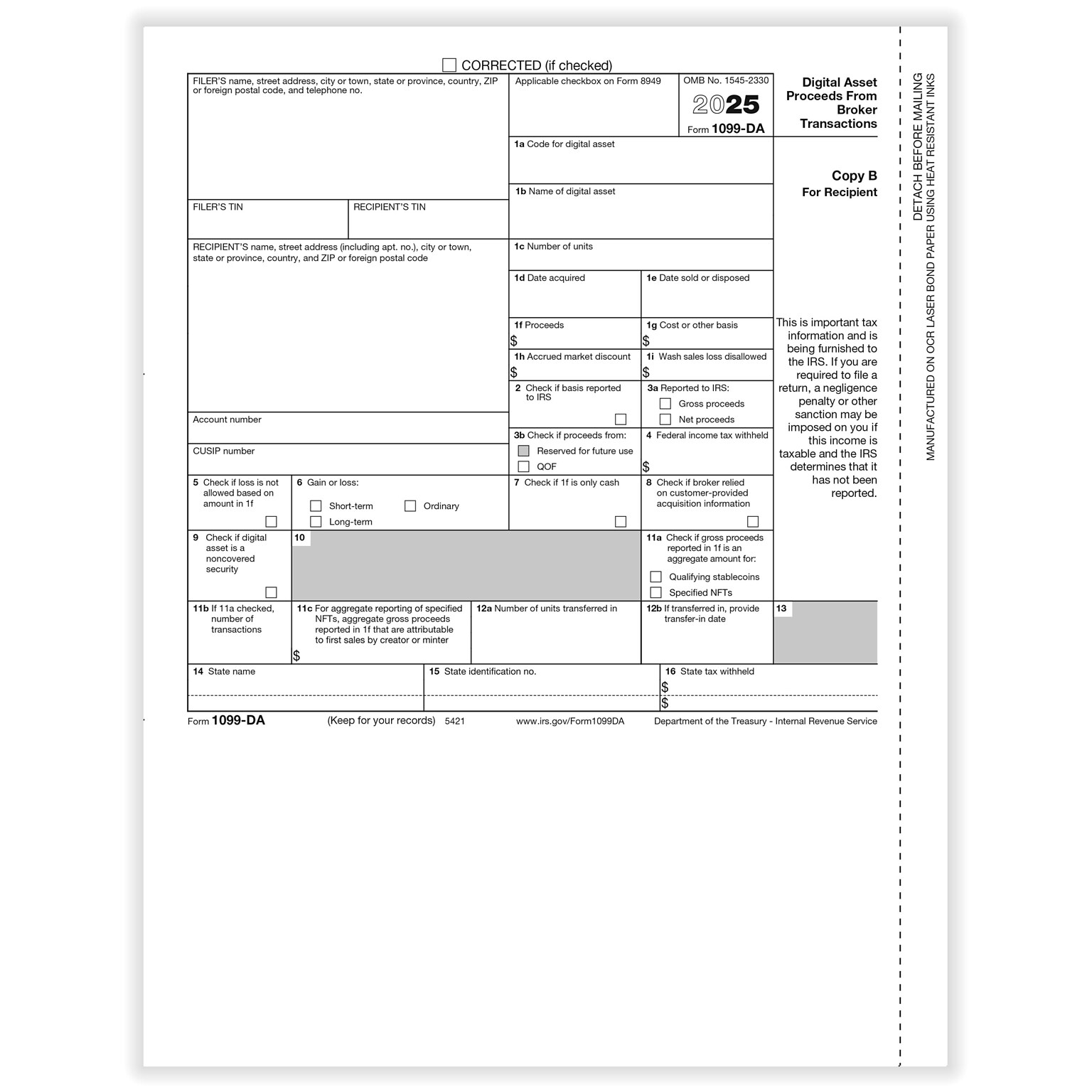ComplyRight 2025 1099 Tax Form, Copy B, 50/Pack (542150)