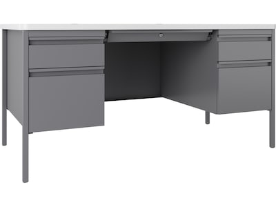 Hirsh 60"W Double-Pedestal Teacher's Desk, Platinum/White (22645)