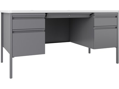 Hirsh 60W Double-Pedestal Teachers Desk, Platinum/White (22645)